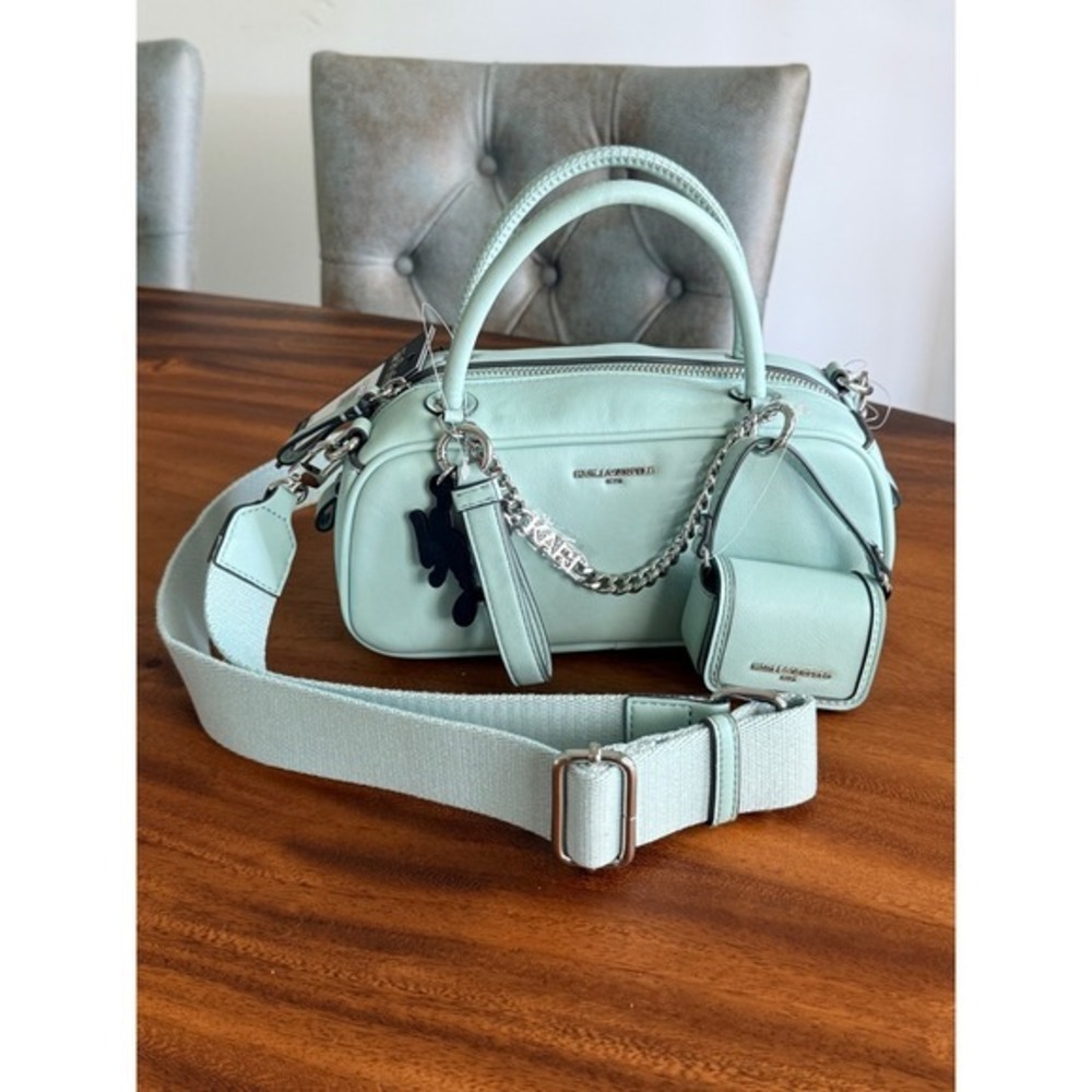 NWT $198 Karl Lagerfeld Paris Zaylia Mini Satchel With Chain Mini Bag Fresh Mint